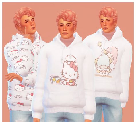 Sims 4 Male Clothes, Hello Kitty Sweatshirt, Sims 4 Anime, Kitty Clothes, The Sims 4 Packs, Hello Kitty Clothes, Sims 4 Characters, Sims 4 Mm, Sims 4 Collections