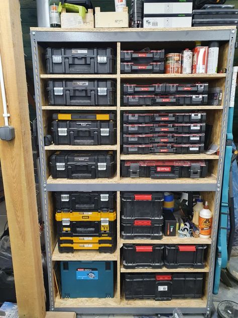 DeWalt Tstak, Makita Systainer, Qbrick Dewalt Storage Boxes, Dewalt Tstak Storage Ideas, Tstak Ideas, Trailer Tool Organization, Makita Tool Storage, Cowboy Truck, Mobile Tool Cart, Dewalt Tool Box, Dewalt Storage