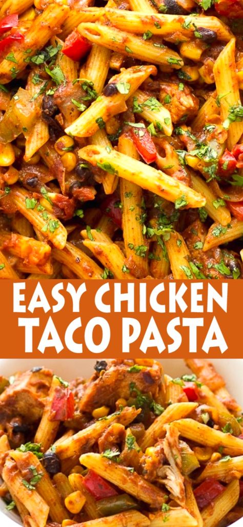 Crockpot Chicken Taco Pasta, Recipes With Taco Seasoned Chicken, Chicken Taco Skillet, Recipes With Chicken Taco Meat, Taco Chicken Pasta, Taco Chicken Pasta Recipes, Leftover Shredded Taco Chicken Recipes, Chicken Taco Pasta Bake, Chicken Taco Pasta Casserole