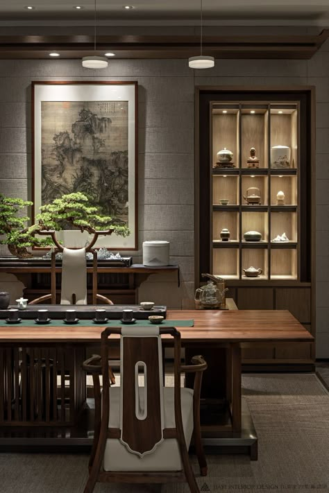 Chinese Tea Room Interior, 新中式 室内设计, Chinese Interior Design Traditional, Modern Chinese Furniture, Tea Room Interior, Modern Chinese Interior, Chinese Tea Room, Zen Living Room, Chinese Interior Design