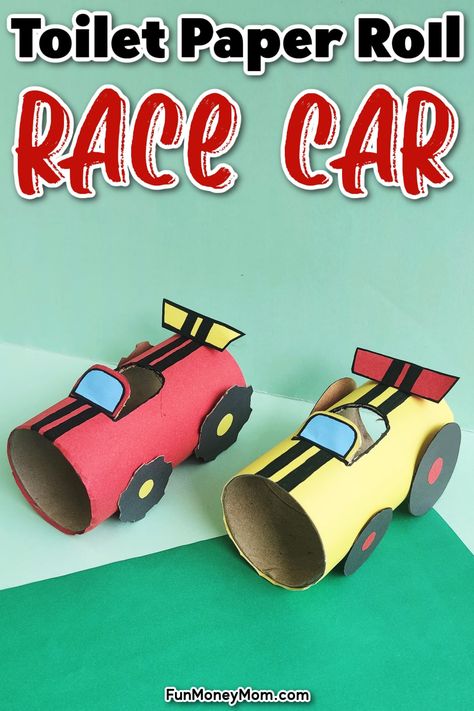 This DIY Toilet Paper Roll Race Car is the perfect activity for kids of all ages! Easy to make with materials you probably already have on hand, it's a super fun way to keep the little ones entertained over the summer break. Toilet Paper Roll Car, Race Car Craft, Diy Toilet Paper, Easy Craft For Kids, Rainy Day Activity, Recycling Crafts, Transportation Crafts, Toilet Roll Craft, Transportation Preschool