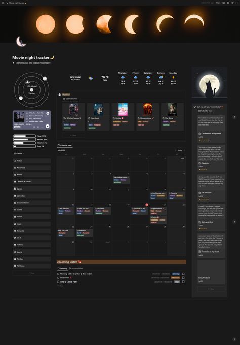 Movie Night tracker | Notion template - NotionPlates Tv Show Notion Template, Movies Notion, Watchlist Notion Template, Notion Movie Template, Movie List Notion, Notion Entertainment Template, Notion Movie Tracker, Notion Films Template, Movie Night Aesthetic