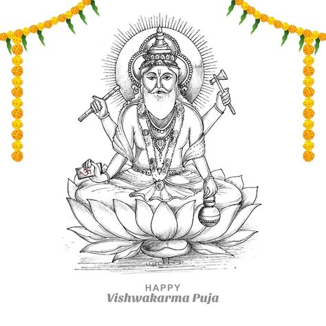 Hand draw hindu god vishwakarma sketch a... | Free Vector #Freepik #freevector #vishwakarma #vishwakarma-puja #lord #indian-god Vishwakarma Drawing, God Drawing Hindu, Vishwakarma God, Father's Day Drawing, Vishwakarma Puja, Wedding Symbols, Sketch Images, Hindi Font, Wooden Work