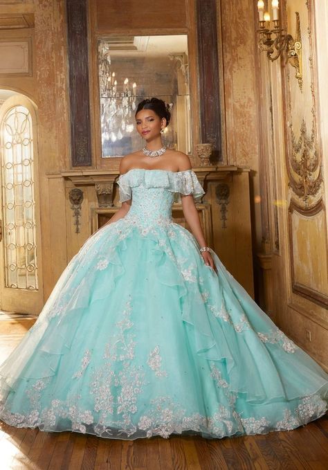 Organza Ball Gown, Long Mermaid Dress, Black Quinceanera Dresses, Pretty Quinceanera Dresses, Tulle Sleeves, Theme Dress, Princess Gown, Ball Gown Skirt, Mori Lee