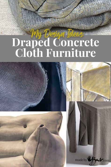 My Design Ideas: Draped Concrete Cloth Furniture Fabric Concrete, Concrete Theme Interior, Cement Fabric Draping, Concrete Cloth Sculpture, Dangote Cement Bags, Concrete Cloth, Cube Table, Sculptural Chair, Portland Cement