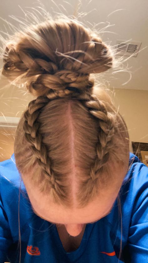 Cute Gymnastics Competition Hair, Gymnastics Hairstyles For Competition, Gymnastics Meet Hairstyles, Hair Styles For Gymnastics Meets, Gymnastics Hair For Meets, Gymnastics Hair For Meets Easy, College Gymnastics Meet Hair, Gymnastics Hairstyles, Meet Hair Gymnastics