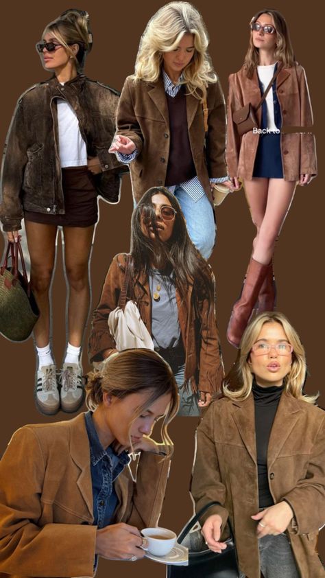 Brown Suede Jacket Outfit, Short Jacket Outfit, Suede Jacket Outfit, Fall Trends Outfits, Color Combinations For Clothes, Brown Suede Jacket, Jacket Outfit, Brown Jacket, Street Style Inspiration