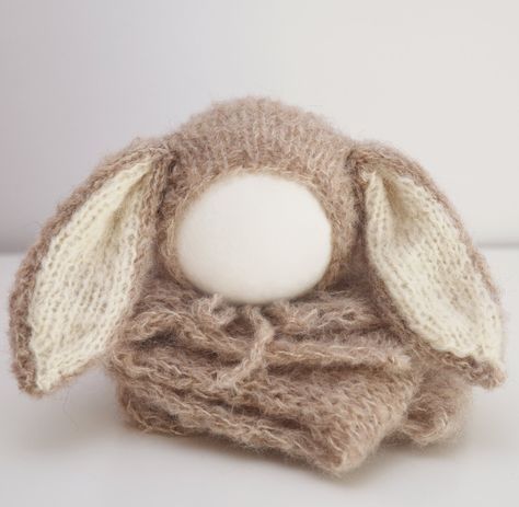 Newborn bunny set, bonnet and wrap set, alpaca hat, round back bonnet, newborn outfit, Easter photo prop Bunny Newborn Pictures, Newborn Photography Bunny, Newborn Bunny, Easter Photo Props, Newborn Bunny Outfit, Newborn Baby Bonnet, Baby Bunny Hat, Alpaca Hat, Newborn Bunny Hat