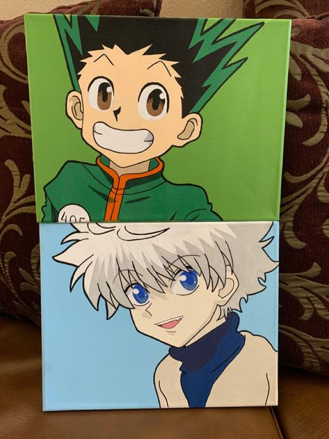 Gon X Killua Painting, Gon And Killua Canvas Painting, Gon X Killua Drawing, Killua Painting Canvas, Hunter Hunter Painting, Gon And Killua Painting, Hxh Painting, Killua Painting, Hunter X Hunter Painting