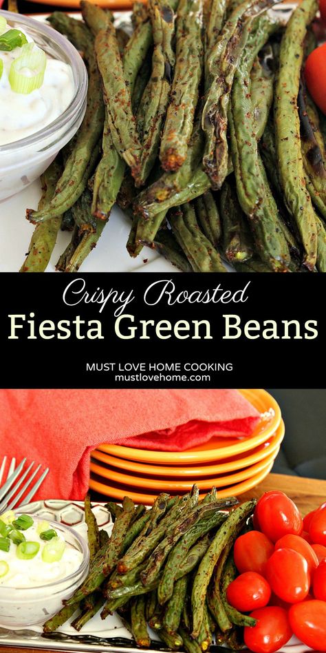 Fiesta Green Beans - serve something different on your next veggie tray. Crispy and spicy and charred to perfection, Fiesta green Beans are perfect for dipping into your favorite sauce. And they are healthy too, so how can anyone resist! Mexican Green Beans, Green Beans Recipes, Grean Beans, Whole30 Recipe, Kitchen Tricks, Points Recipes, Best Vegetarian Recipes, Veggie Tray, Green Bean Recipes