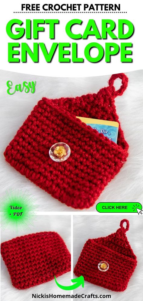 Learn to crochet this beginner friendly Gift Card Holder Envelope pattern. This free crochet pattern comes with an ebook, pdf and video tutorial for crochet beginners. Great crochet beginner pattern to make last minute gifts for the Christmas and Holiday Season. Gift Card Holder Crochet, Crochet Gift Card Holder Pattern Free, Christmas Gift Card Holder Ideas, Crochet Gift Card Holder, Crochet Beginners, Crochet Beginner, Crochet Letters, Envelope Pattern, Crochet Christmas Gifts