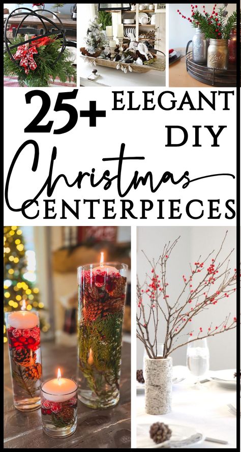 Looking for Christmas decor table? Here are 25+ sophisticated & cozy Christmas DIY centerpieces! These gorgeous Christmas table decorations are great for a party or your home dining table! You'll see modern Christmas decor ideas as well as rustic and traditional! Many of these elegant DIY Christmas centerpieces are cheap yet classy! You'll love these Christmas decorating ideas - awesome holiday crafts for your kitchen or party table! Christmas Branches Decor Vase, December Wedding Centerpieces Diy, Round Bowl Christmas Centerpiece, Black And White Christmas Table Centerpiece, Inexpensive Centerpieces For Banquet, Winter Floral Table Arrangements, Corporate Christmas Party Table Decor, Simple Christmas Party Centerpieces For Table, Simple Dinner Table Centerpiece