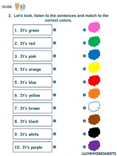 Identify Colors Worksheet, Colours In English Worksheet, Match The Colors Worksheet, Color Games For Kids Activities, Color Matching Worksheet, Writing Colors Worksheet, Color Words Worksheet, Colors Games For Kids, Colours Worksheet For Kindergarten