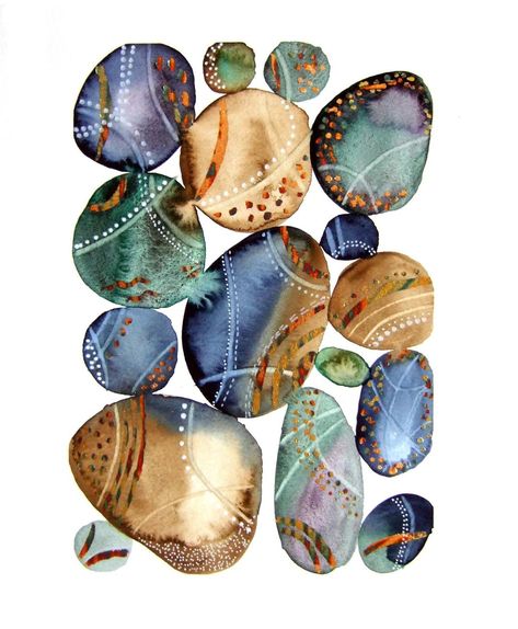 Watercolor Stones, Watercolor Rocks, Modern Watercolor Paintings, Mother Earth Art, Modern Watercolor Art, Ink Doodles, Artist Instagram, Rock And Pebbles, Abstract Watercolor Art