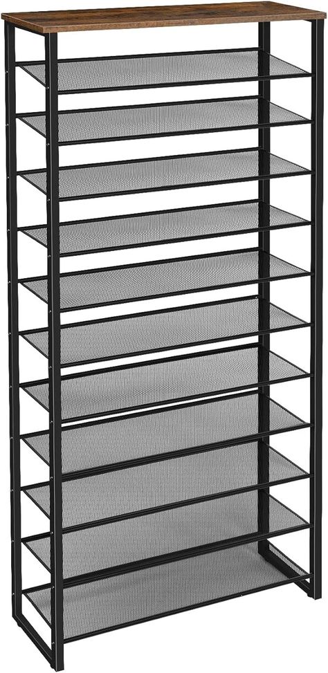 Amazon.com: HOOBRO 12-Tier Shoe Rack, Large Capacity Shoe Storage Organizer, Holds 35-45 Pairs of Shoes, Metal Frame, Industrial, for Entryway, Closet, Hallway, Living Room, Rustic Brown and Black BF127XJ01 : Home & Kitchen Closet Hallway, Living Room Rustic, Entryway Closet, Hallway Living Room, Rustic Living Room, Rustic Brown, Storage Organizer, Shoe Storage, Shoe Rack