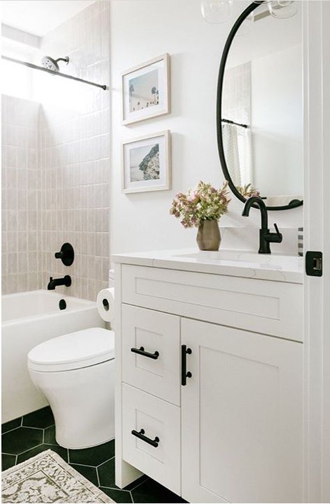 Small White Bathrooms, Small Full Bathroom, Functional Bathroom, Full Bathroom Remodel, Guest Bathrooms, Bathroom Remodel Designs, Boys Bathroom, Bathroom Inspiration Decor, Upstairs Bathrooms