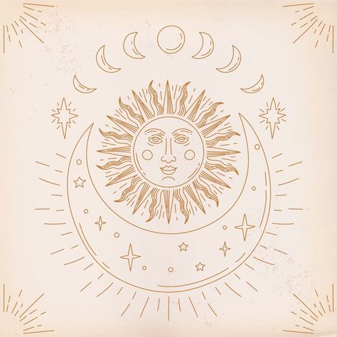 Premium Vector | Sun and moon drawing illustration Sun Drawing, Sun And Moon Drawings, Moon Drawing, Celestial Art, Psd Icon, Sun Moon, Vector Photo, Sun, Graphic Resources