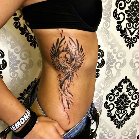 Phoenix Tattoo On Side, Color Phoenix Tattoo For Women, Wrist Wrap Tattoos For Women Unique, Phoenix Tattoo With Quote, Pheonix Sleeve Tattoos, Phoenix Rib Tattoos For Women, Phenix Tattoo For Women Arm, Phenoix Tattoos For Women, Phoenix Sleeve Tattoo For Women