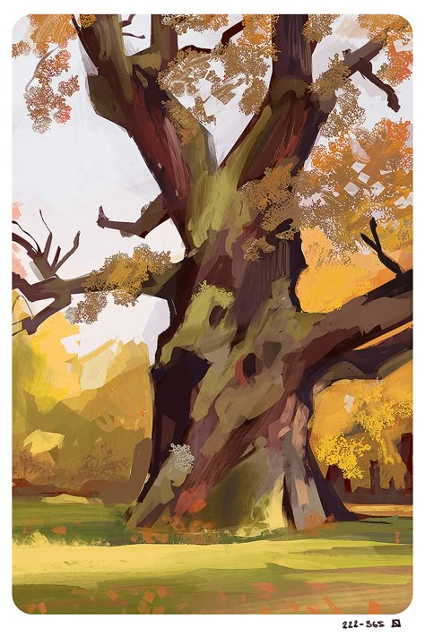 Digital Fine Art, Autumn Concept Art, Tree Art Reference, November Landscape, Fall Art Ideas, Gareth Davies, Concept Art Tutorial, Landscape Concept, Arte Sketchbook