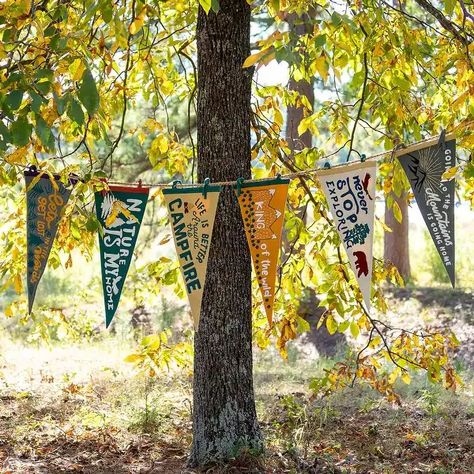 Nature Appliqued Felt Banners, Set of 6 - Multi - Bed Bath & Beyond - 40168613 Wilderness Retreat, Adventure Decor, Camping Theme Party, Fall Camping, Felt Banner, Vintage Cabin, Mountain Decor, Camping Decor, Camping Party