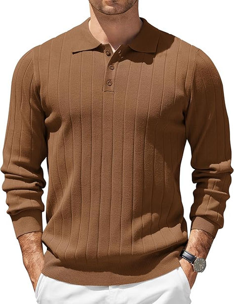 COOFANDY Mens Knit Polo Sweater Long Sleeve Polos Lightweight Casual Dress Pullover Sweaters Mens Knit Polo, Winter Pullover Outfits, Knit Polo Sweater, Pullovers Outfit, Mens Knit, Casual Pullover Sweater, Winter Pullover, Knit Polo, Smart Casual Outfit