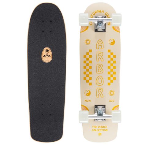 Description: Arbor Collective has done it again with their latest addition to the Venice Collection - the Pilsner Cruiser Skateboard. At L: 28.75" | W: 8.25" | WB: 15.25", this board is compact and easy to maneuver, making it perfect for quick commutes and carving. Crafted with 7-ply sustainable Canadian maple, this sk Arbor Snowboards, Arbor Skateboards, Skate Boards, Cruiser Skateboard, Skateboard Deck Art, Deck Art, Small Tats, Cruiser Skateboards, Beach Weekend