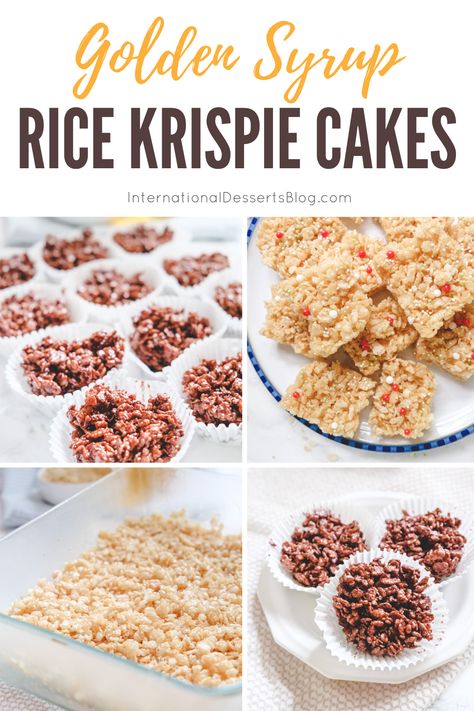 Rice Krispie Cakes with Golden Syrup - International Desserts Blog - Recipes with a sprinkle of travel Recipes Using Golden Syrup, Recipes With Golden Syrup, Golden Syrup Recipes, Chocolate Rice Krispie Cakes, Krispie Cakes, Rice Crispy Cakes, Rice Crispy Cake, Homemade Rice Krispies, Rice Krispie Cakes