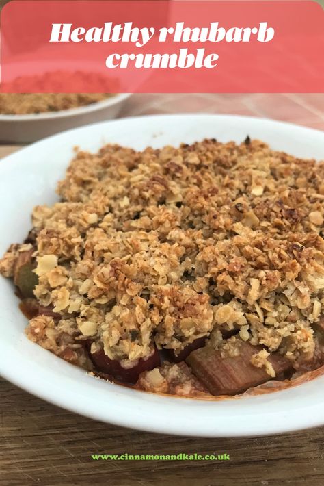 Healthy rhubarb crumble is an easy, seasonal treat. The crunchy oat topping complements the rhubarb perfectly. Enjoy it hot or cold! Healthy Winter Desserts, Rhubarb Crumble Recipe, Healthy Rhubarb Recipes, Low Fat Dessert Recipes, Rhubarb Crumble Recipes, Oat Crumble Topping, Dairy Free Recipes Dessert, Low Fat Desserts, Rhubarb Crumble