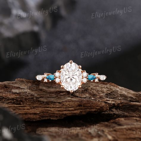 Oval Moissanite Engagement Ring Cluster Turquoise Wedding Ring Moissanite Eternity Ring Rose Gold Ring Women Promise Ring Anniversary Gift ⨞Handmade item                                                                                                       ⨞Materials: 14k, 18k Gold, Rose gold, White gold Ring size can be choose from the selection box. ----Ring Descriptions---- ⨞Engagement ring -Center Stone - Moissanite  Shape -Oval Cut  Size - 6*8mm -Side Stones -Turquoise & Moissanite  Shape - Cute Western Wedding Rings, Country Style Engagement Rings, Wedding Ring With Turquoise Band, Wedding Rings Western Style, 3 Diamond Wedding Rings, Turquoise And Diamond Engagement Ring, Southern Rings, Western Engagement Rings Turquoise, Vintage Oval Turquoise Ring For Wedding