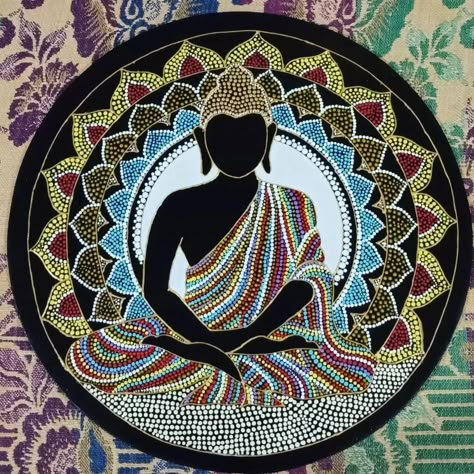 Buddha Mandala, Aboriginal Art Dot Painting, Embroidered Canvas Art, Buddha Art Drawing, Black Paper Drawing, Stone Art Painting, Mandala Art Therapy, Lord Ganesha Paintings, Pottery Painting Designs