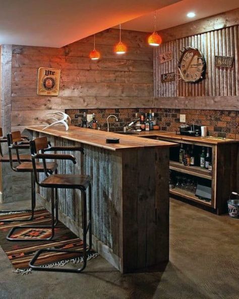 Top 50 Best Garage Bar Ideas - Cool Cantina Workshop Designs Garage Bar Ideas, Rustic Basement Bar, Rustic Basement, Basement Bar Designs, Home Bar Design, Bar Designs, Rustic Bar, Man Cave Home Bar, Home Bar Designs