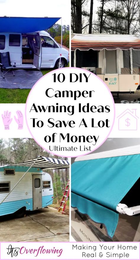 10 DIY Camper Awning Ideas To Save A Lot of Money Travel Trailer Awning Ideas, Vintage Camper Awning Diy, Road Ranger Camper Remodel, Rv Awning Ideas Diy, Pop Up Camper Awning Ideas, Camping Awning Ideas, Trailer Awning Ideas, Diy Trailer Awning, Diy Van Awning