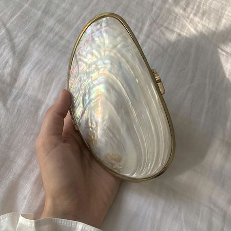 Lucia Zolea on Instagram: “Mother of Pearl clutch 🐚” Modern Princess Outfits, Lucia Zolea, Pearl Aesthetic, Pearl Clutch Bag, Novelty Handbags, Pearl Clutch, Pearls Wedding, Beachy Style, Potli Bags