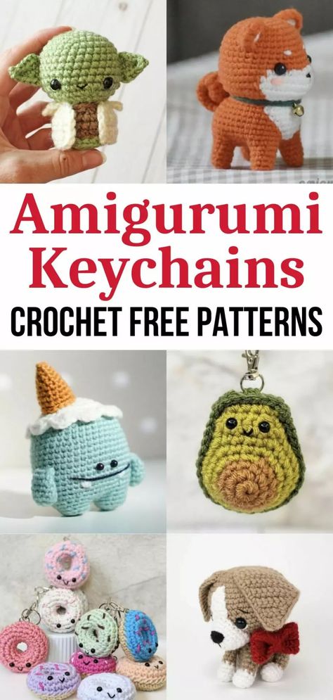 14 Quick and Easy Crochet Keychains for Bags (Stashbuster!) - Little World of Whimsy Amigurumi Keychain Free Pattern, Crochet Amigurumi Keychain, Novelty Crochet, Crochet Keyring Free Pattern, Knitted Keychain, Crochet Keyrings, Crochet Stuffies, Keychain Patterns, Crochet Keychains