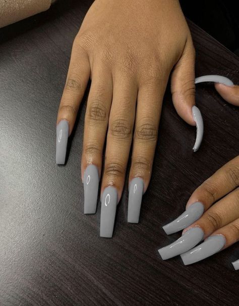 Grey Acrylic Nails Designs, Black And Gray Nail Designs, Darker Nails, Gray Acrylic Nails, Trip Nails, Solid Color Acrylic Nails, Light Gray Nails, Blue And Purple Hair, Grey Acrylic Nails