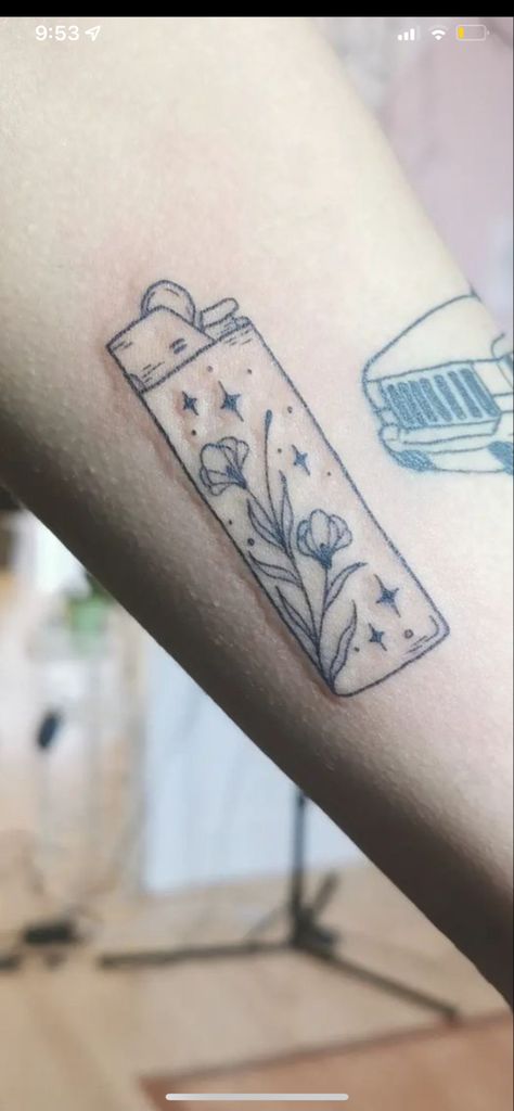 By @ softwitchyboi on insta <3 Bic Lighter Tattoo, Zippo Lighter Tattoo, Lighter Tattoo, Light Tattoo, Bic Lighter, Zippo Lighter, Flower Lights, Future Tattoos, Triangle Tattoo