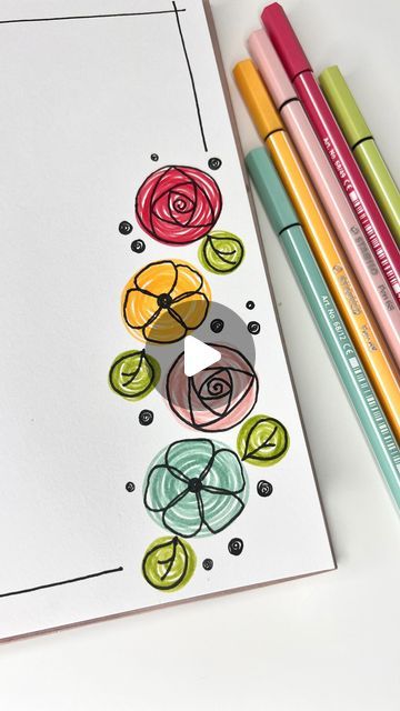 Floral Doodles Simple, Cute Flowers Doodle, Flower Doodle Art Design, Doodle Flowers Simple, Zentangle Flower Doodles, Flower Doodles Easy, Zentangle Watercolor, Bullet Journal Icons, Journal Fodder