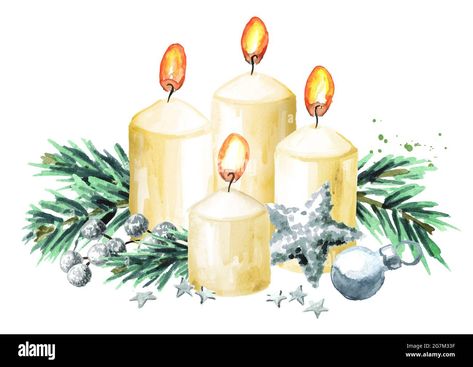 Advent Candles Drawing, Advent Watercolor, 2023 Invitation, Christmas Watercolors, Candle Illustration, Candle Drawing, Cute Christmas Cards, Candle Images, Advent Christmas