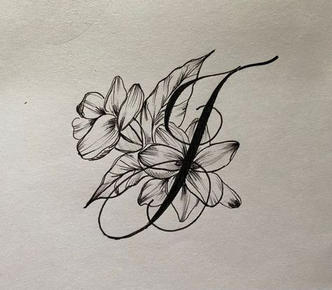 J In Script, J Letter Design Art, Script Flower Tattoo, Script With Flower Tattoo, J In Calligraphy, J Calligraphy Letter, Letter J Tattoo Ideas, J Tattoo Letter Ideas, Calligraphy J