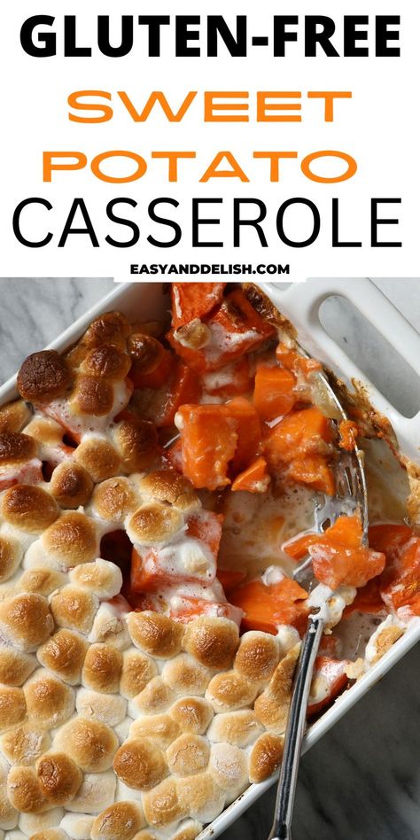 Make this easy Gluten-free sweet potato casserole for your thanksgiving dinner. It is quite delish and budget-friendly! Gluten Free Sweet Potatoes Casserole, Gluten Free Sweet Potato Casserole With Marshmallows, Gf Df Sweet Potato Casserole, Gluten Free Side Dishes Thanksgiving, Gf Sweet Potato Casserole, Sweet Potato Casserole Gluten Free, Gluten Free Sweet Potato Recipes, Gluten Free Sweet Potato Casserole, Gluten Free Thanksgiving Side Dishes