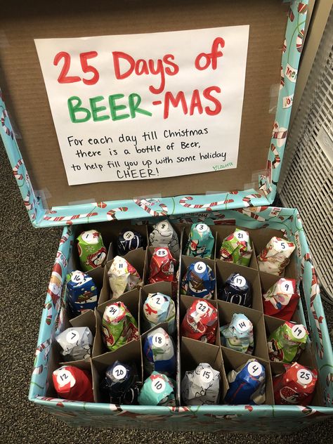 Beer Wrapping Ideas, Beer Mug Gifts Ideas Filled, Cute Christmas Diy Gifts, Beer Advent Calendar Diy, Diy Beer Gifts, Beer Gift Ideas, Beer Christmas Gifts, Wrapped Bottles, Beer Advent Calendar