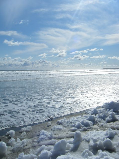 Snow On The Beach. York Beach, Maine Snow On The Beach Aesthetic Wallpaper, Snow On The Beach Aesthetic, Snow At The Beach, Maine Snow, Sea Images, Higgins Beach Maine, York Beach Maine, Snow On The Beach, Maine Beach