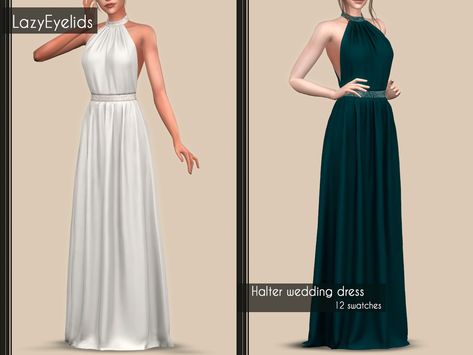 Sims Cc Wedding Dress, Sims 4 Wedding Dress, Sawamura Eijun, Sims Fashion, Clothes Cc, Halter Wedding, Cc Mods, Halter Wedding Dress, David Sims