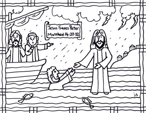 Jesus Saves Peter cs | Jesus walks on water coloring page | John | Flickr Peter Bible, Peter Walks On Water, Jesus Walks On Water, Toddler Sunday School, Miracles Of Jesus, Water Coloring, Sunday School Crafts For Kids, Sunday School Activities, Bible Coloring Pages