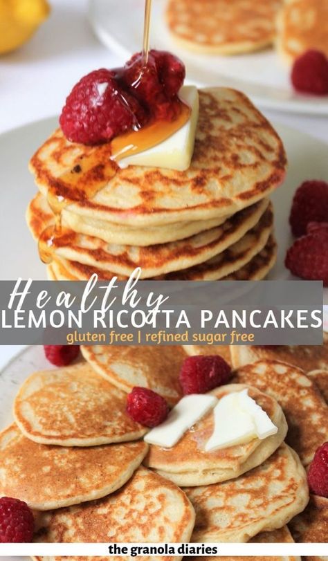 Healthy Lemon Ricotta Pancakes, Pancakes Gluten Free, Healthier Breakfast, Lemon Pancakes, Lemon Ricotta Pancakes, Baked Sweets, 2b Mindset, Ricotta Pancakes, Cookies Gluten Free