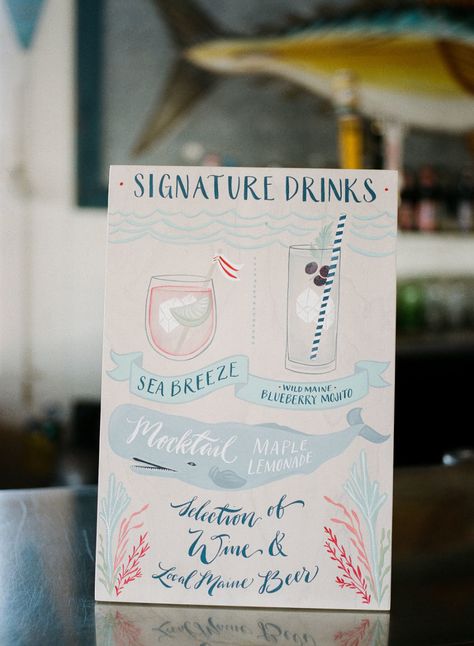 Lighthouse Wedding Theme, Maine Wedding Decor, Coastal Wedding Invitations, Wedding Reception Themes, Lighthouse Wedding, Lobster Shack, Wedding Signature Drinks, Nautical Wedding Theme, Themed Drinks