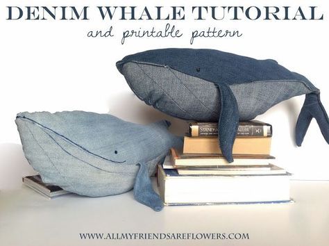 Denim whale tutorial- doorstop Denim Whale, Whale Stuffed Animal, Whale Pattern, Diy Upcycle, Upcycle Jeans, Denim Crafts, A Whale, Blue Whale, Old Jeans