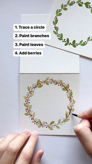 Easy Watercolor Christmas, Watercolor Christmas Cards Diy, Watercolor Christmas Card, Idea Paint, Painted Christmas Cards, Diy Holiday Cards, Simple Watercolor, Watercolor Wreath, Christmas Card Art