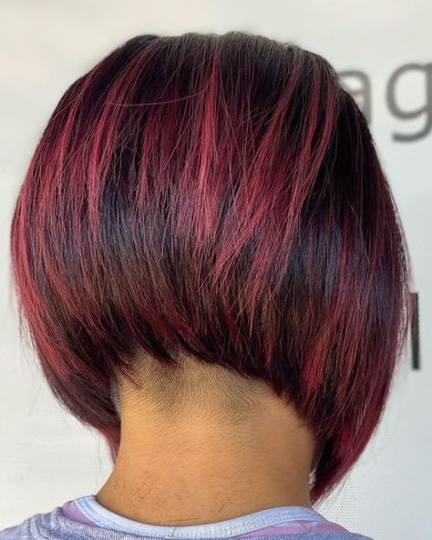 Modern Short Undercut Bob Short Bob With Undercut, Red Bob Haircut, Undercut Bob Haircut, Concave Bob, Shaved Bob, Bob Ideas, Short Undercut, Undercut Bob, Asymmetrical Bob Haircuts