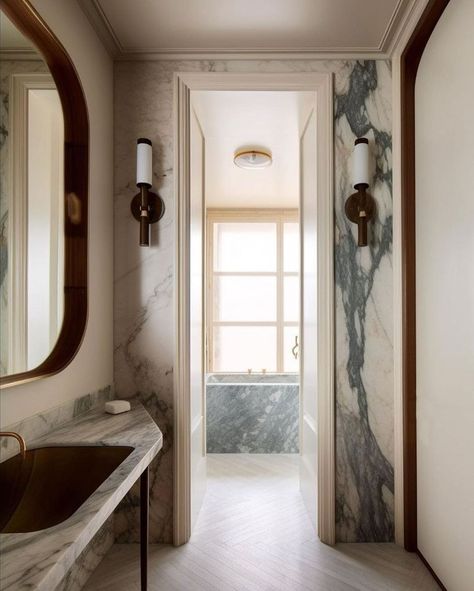 Kimberley Harrison Interiors (@kimberleyharrisoninteriors) • Instagram photos and videos Bathtub Mirror, Penthouse Living Room, Penthouse Living, Parisian Interior, Great Bathrooms, Inspiration Bathroom, Bathroom Design Inspiration, Design Studios, Powder Rooms